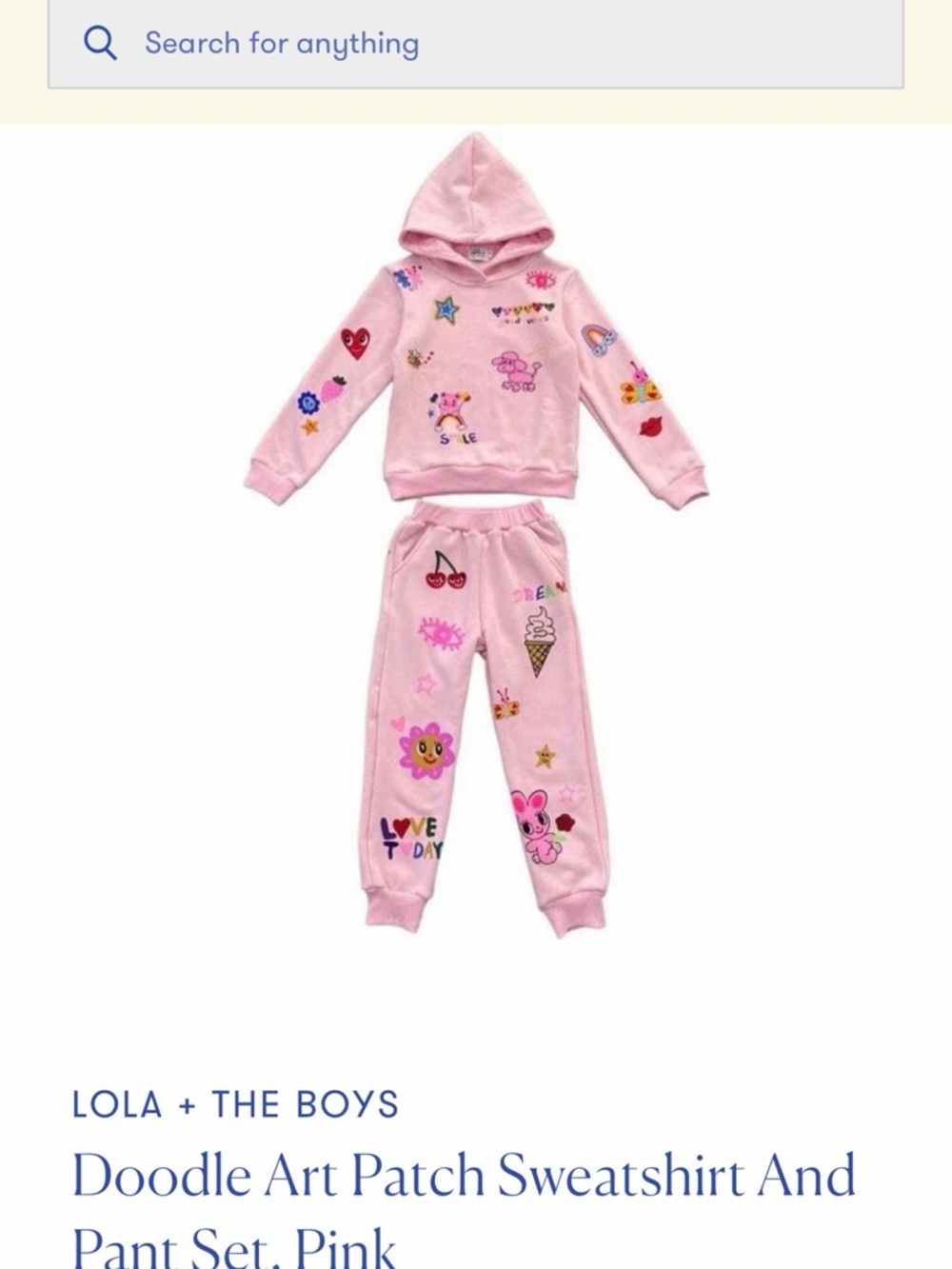 Lola + The Boys Pink Doodle Art Patch Sweatshirt & Pants Set